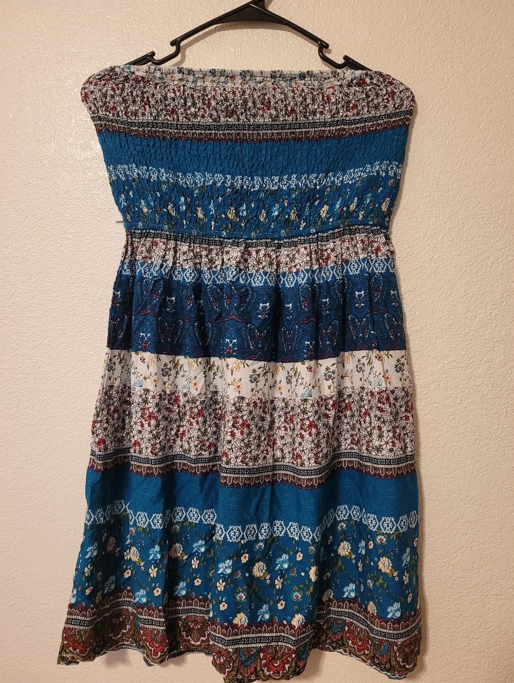 Boho Floral Print Dress in Teal, White & Olive